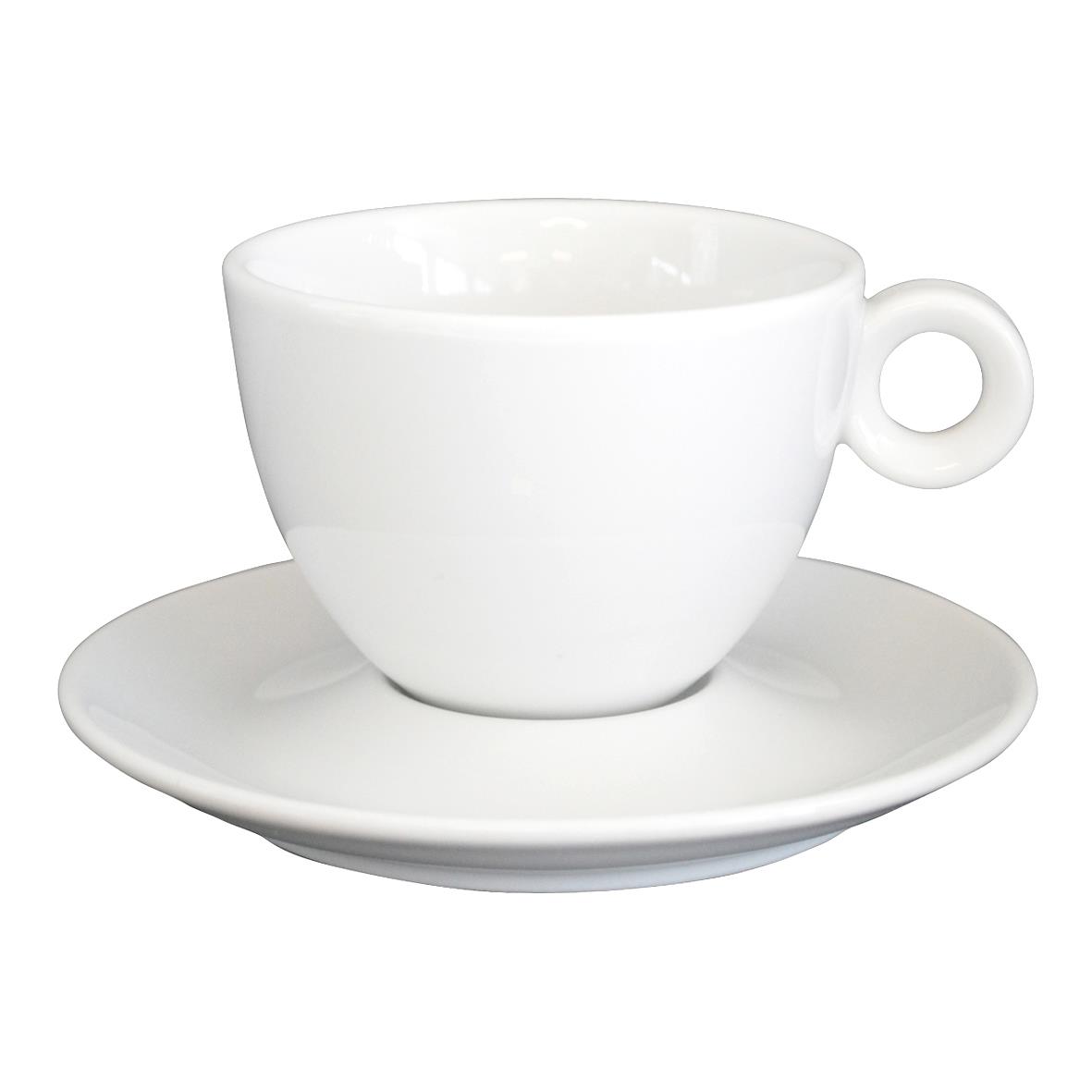 Witte Bola cappuccinokop en schotel laten bedrukken